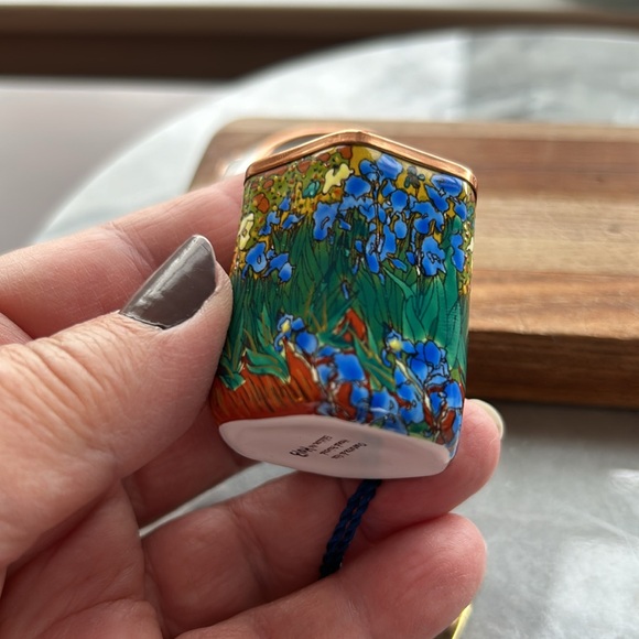 iris tea cup saucer hand painted enamel gold metal hang tag numbered edition - Picture 14 of 16